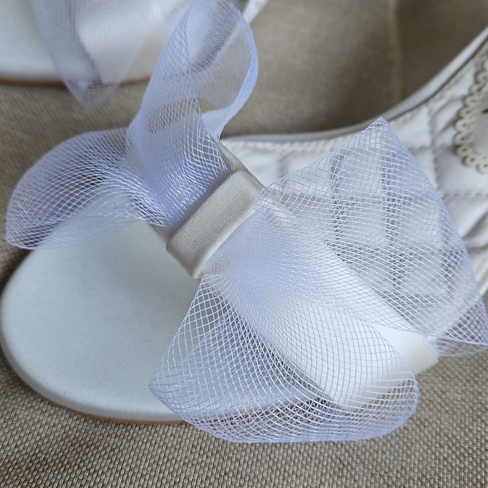 Sam Edelman Corrie White Tulle Bow Kitten-heel Dress Sandals 7.5 Bridal Wedding